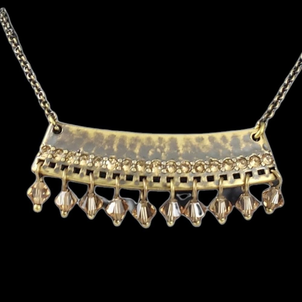 Touchstone Crystal Vintage Antique Gold Plate Necklace With Swarovski Cr…